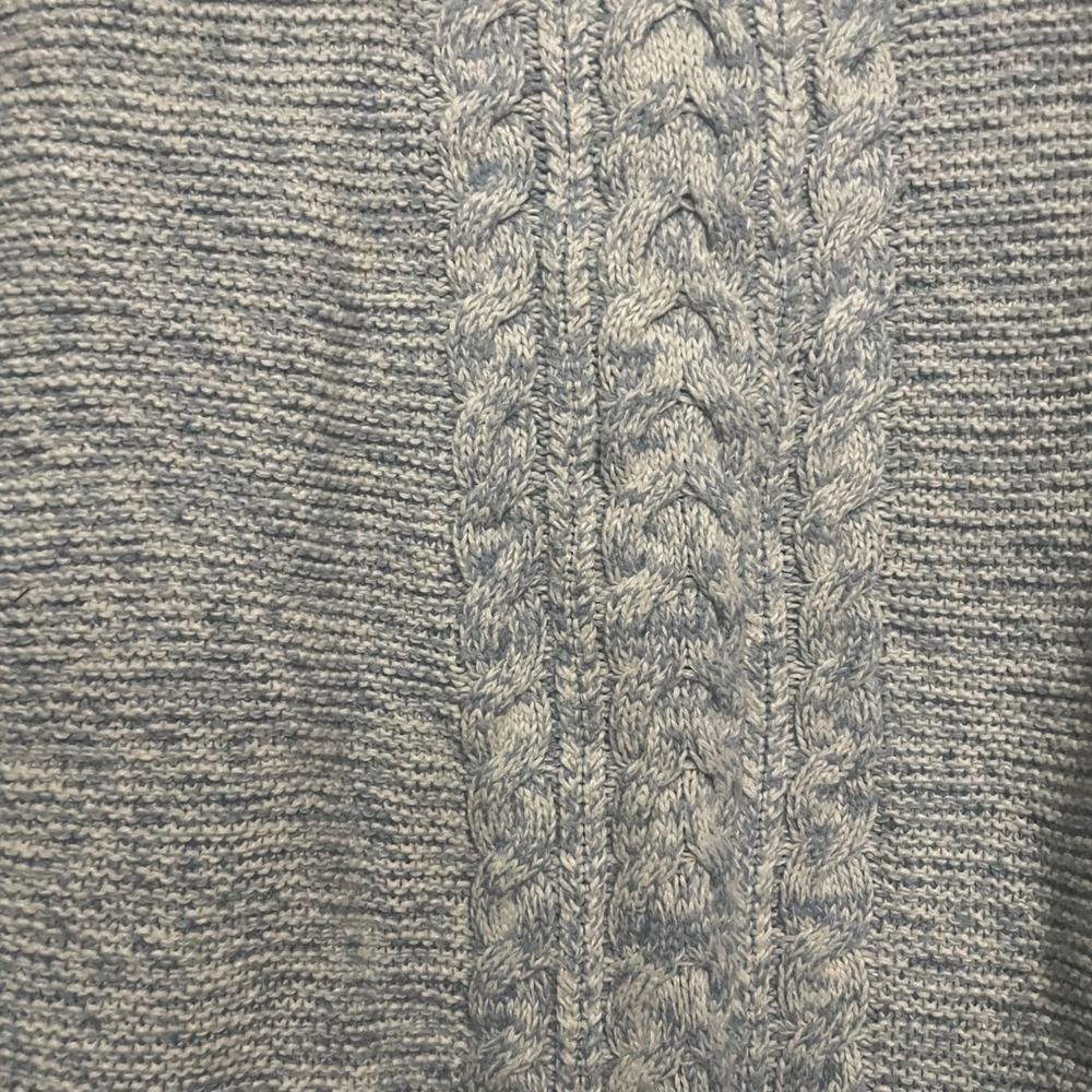 Chaps Womens Blue White Marled Cable Knit Back Crew Neck Sweater Large L - Picture 2 of 6